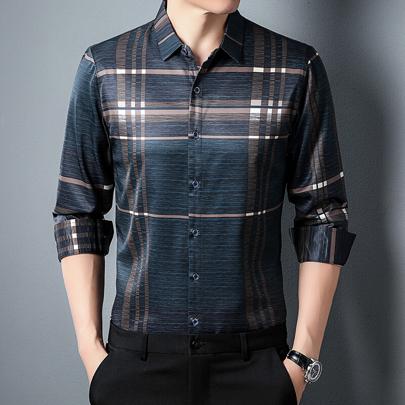 Korea stiilis meeste Slim Fit särk Kvaliteetne moeprindiga kevad-sügis pikkade varrukatega särk