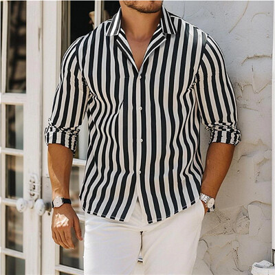 Prugasta poslovna muška košulja za svakodnevno nošenje, vikend izlaske, proljeće i ljeto, bordo dugih rukava XS-6XL rastezljiva košulja na preklop