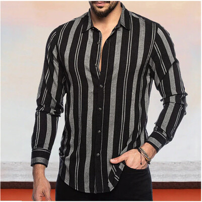 Prugasta poslovna muška košulja za svakodnevno nošenje, vikend izlaske, proljeće i ljeto, bordo dugih rukava XS-6XL rastezljiva košulja na preklop