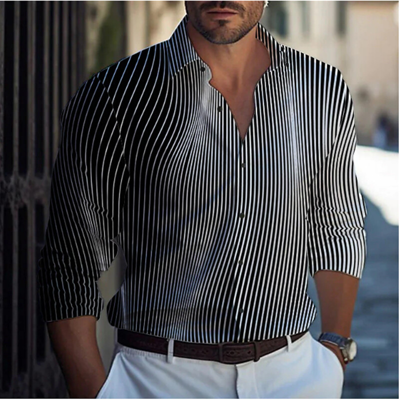 Prugasta poslovna muška košulja za svakodnevno nošenje, vikend izlaske, proljeće i ljeto, bordo dugih rukava XS-6XL rastezljiva košulja na preklop