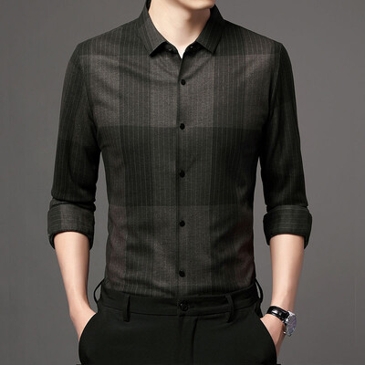 Muška odjeća Prugasta košulja dugih rukava na dugmad Kardigan Kaputi kontrastne boje Modne majice s otvorenim ovratnikom za proljeće i jesen