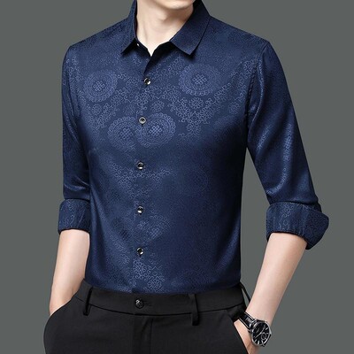 Luksuzne zlatne svilene košulje s otisnutim glatkim elastičnim poslovnim društvenim bluzama Velike veličine Džentlmenska odjeća za svatove Klubska odjeća Saten