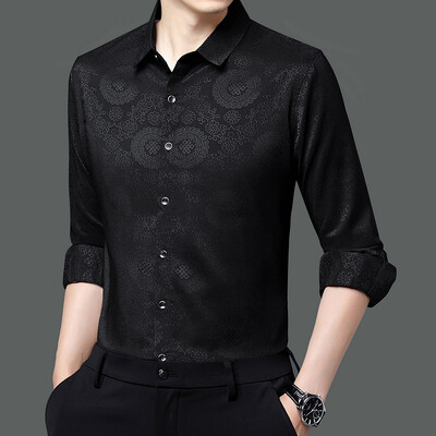 Luksuzne zlatne svilene košulje s otisnutim glatkim elastičnim poslovnim društvenim bluzama Velike veličine Džentlmenska odjeća za svatove Klubska odjeća Saten