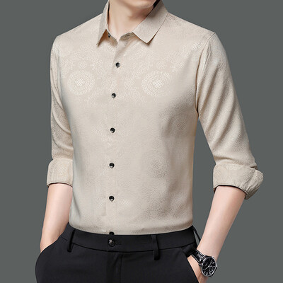 Luksuzne zlatne svilene košulje s otisnutim glatkim elastičnim poslovnim društvenim bluzama Velike veličine Džentlmenska odjeća za svatove Klubska odjeća Saten