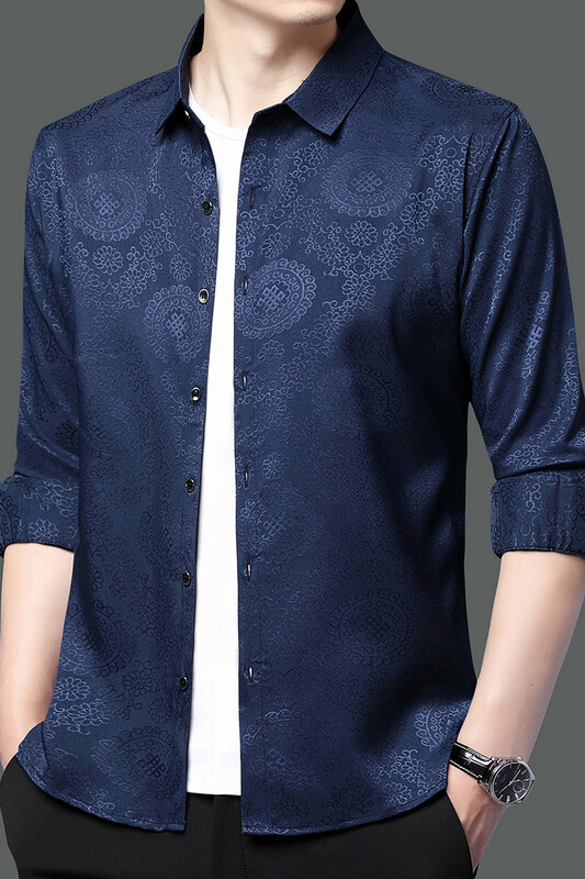 Luksuzne zlatne svilene košulje s otisnutim glatkim elastičnim poslovnim društvenim bluzama Velike veličine Džentlmenska odjeća za svatove Klubska odjeća Saten