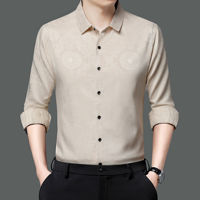 Luksuzne zlatne svilene košulje s otisnutim glatkim elastičnim poslovnim društvenim bluzama Velike veličine Džentlmenska odjeća za svatove Klubska odjeća Saten