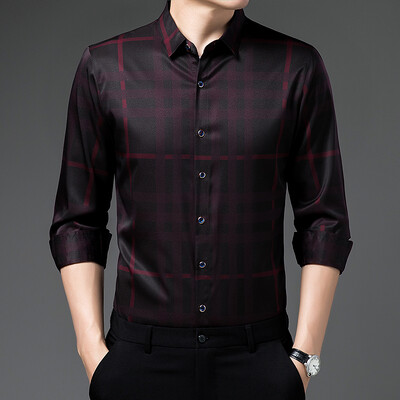Μόδα ανδρικά πολυτελή μακρυμάνικα πουκάμισα Μοντέρνα κομψά καρό casual μπλουζάκια