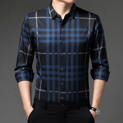 Μόδα ανδρικά πολυτελή μακρυμάνικα πουκάμισα Μοντέρνα κομψά καρό casual μπλουζάκια