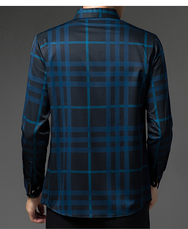 Μόδα ανδρικά πολυτελή μακρυμάνικα πουκάμισα Μοντέρνα κομψά καρό casual μπλουζάκια