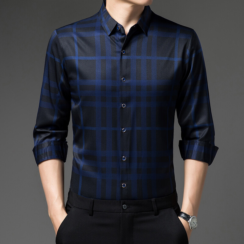 Μόδα ανδρικά πολυτελή μακρυμάνικα πουκάμισα Μοντέρνα κομψά καρό casual μπλουζάκια