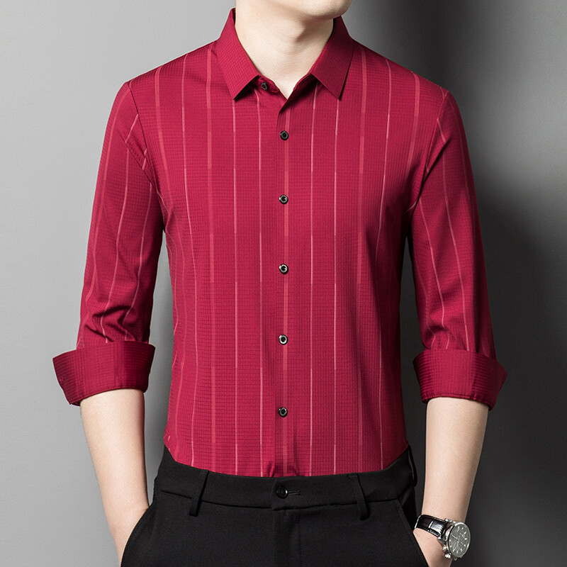 2024. aasta kevad, õmblusteta meeste vertikaalne triibuline särk, ruudu kaelusega avara liibuv äriline vabaaja pikkade varrukatega särk M-4XL