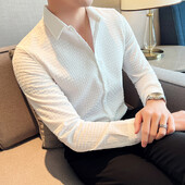 Chemise Homme Plus veličina 4XL-M Proljetne nove jednobojne karirane košulje dugih rukava za muškarce Odjeća 2023. uski kroj Ležerna smoking haljina za maturalnu večer