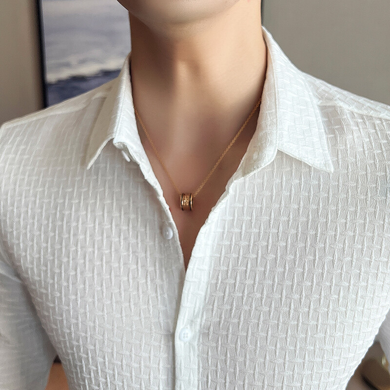 Chemise Homme Plus veličina 4XL-M Proljetne nove jednobojne karirane košulje dugih rukava za muškarce Odjeća 2023. uski kroj Ležerna smoking haljina za maturalnu večer