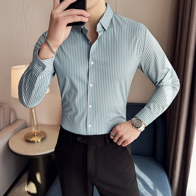 Πουκάμισο με ρίγες υψηλής ελαστικότητας για άντρες Επίσημο επαγγελματικό λεπτή εφαρμογή Casual μακρυμάνικο που στεγνώνει γρήγορα κοινωνικό πουκάμισο 4XL-M