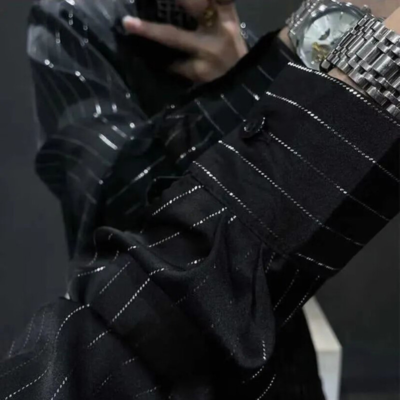 Meeste särk Triibuline pikkade varrukatega särk Sügisene vabaaja spordisaal Hingav Niiskus Wick Kulumiskindel meeste top riided 2024