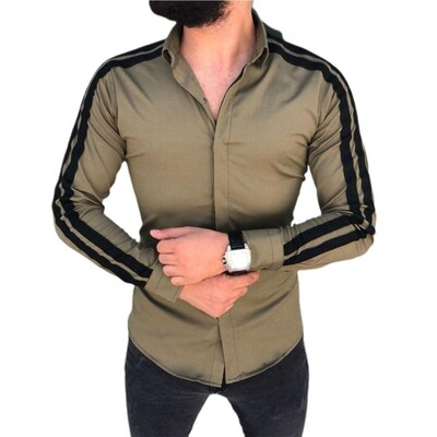 Pikkade varrukatega lahtikäiv krae Meeste särk nööbiga kätised küljel triibuline õhuke kontorisärk Vabaaja riided vabaaja särk Korea populaarne