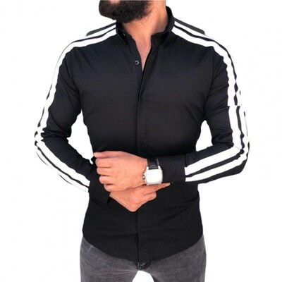 Pikkade varrukatega lahtikäiv krae Meeste särk nööbiga kätised küljel triibuline õhuke kontorisärk Vabaaja riided vabaaja särk Korea populaarne