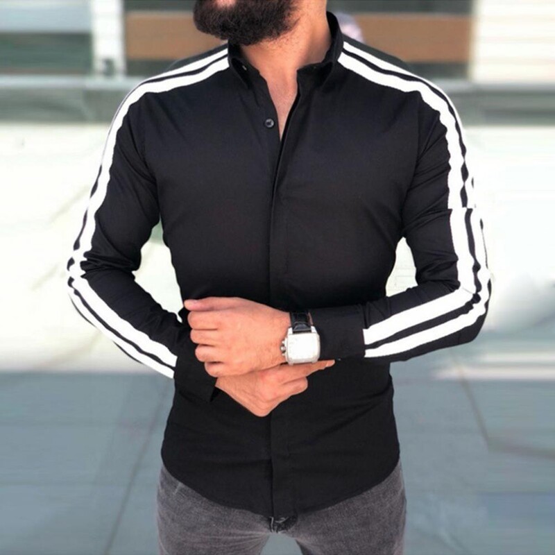 Pikkade varrukatega lahtikäiv krae Meeste särk nööbiga kätised küljel triibuline õhuke kontorisärk Vabaaja riided vabaaja särk Korea populaarne