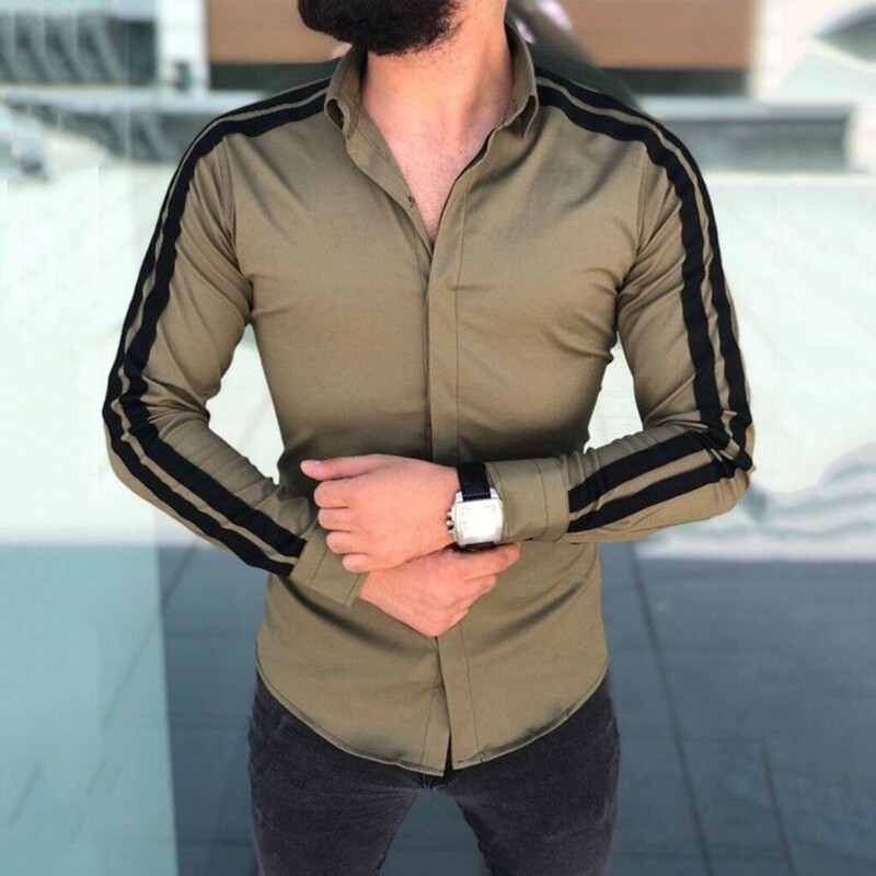 Pikkade varrukatega lahtikäiv krae Meeste särk nööbiga kätised küljel triibuline õhuke kontorisärk Vabaaja riided vabaaja särk Korea populaarne