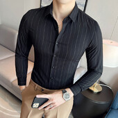 Kortsudevastased triibulised särgid meestele Korea luksuslikud rõivad äririietus pidulik riietus Slim Fit meeste sotsiaalne särkkleit suur suurus 4XL-M