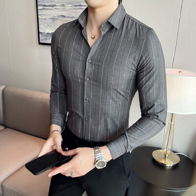 Kortsudevastased triibulised särgid meestele Korea luksuslikud rõivad äririietus pidulik riietus Slim Fit meeste sotsiaalne särkkleit suur suurus 4XL-M