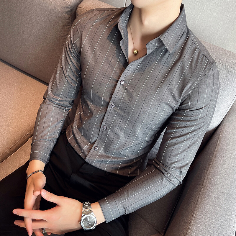 Kortsudevastased triibulised särgid meestele Korea luksuslikud rõivad äririietus pidulik riietus Slim Fit meeste sotsiaalne särkkleit suur suurus 4XL-M