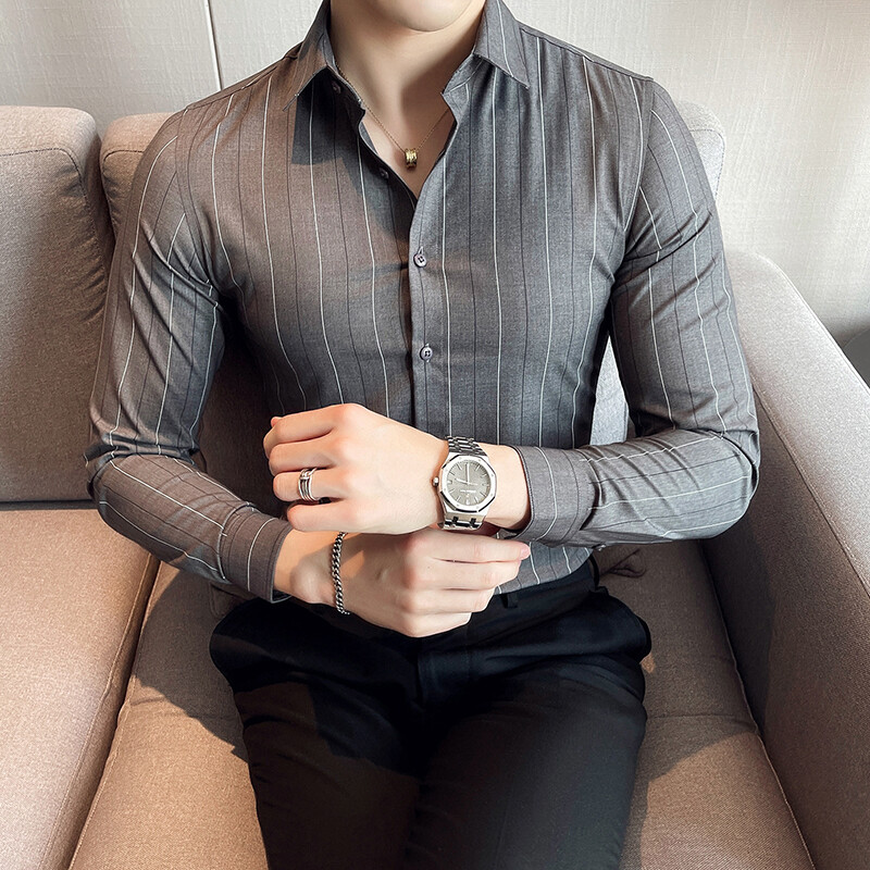 Kortsudevastased triibulised särgid meestele Korea luksuslikud rõivad äririietus pidulik riietus Slim Fit meeste sotsiaalne särkkleit suur suurus 4XL-M