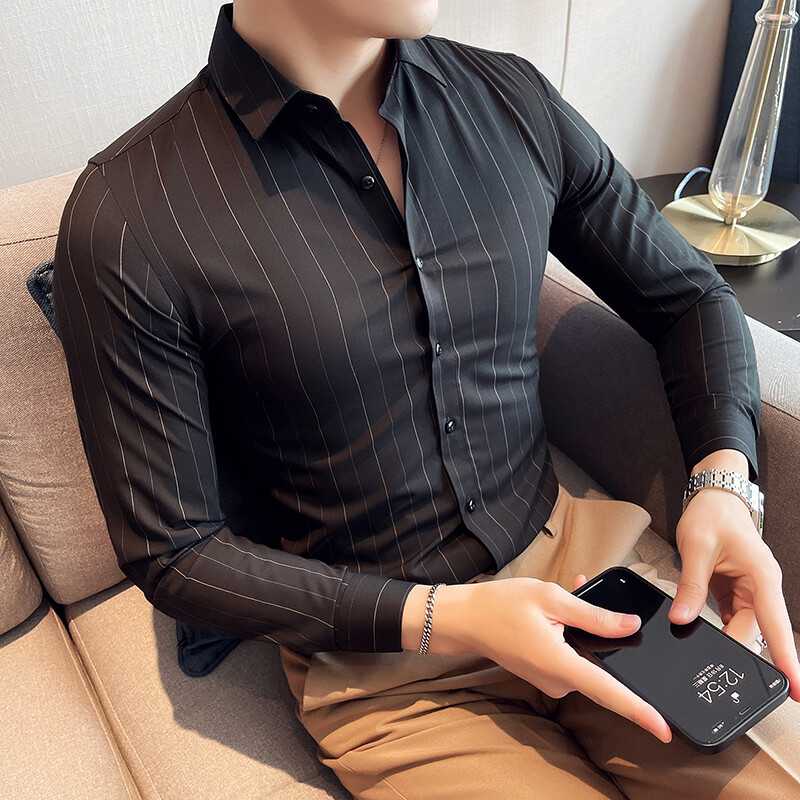 Kortsudevastased triibulised särgid meestele Korea luksuslikud rõivad äririietus pidulik riietus Slim Fit meeste sotsiaalne särkkleit suur suurus 4XL-M