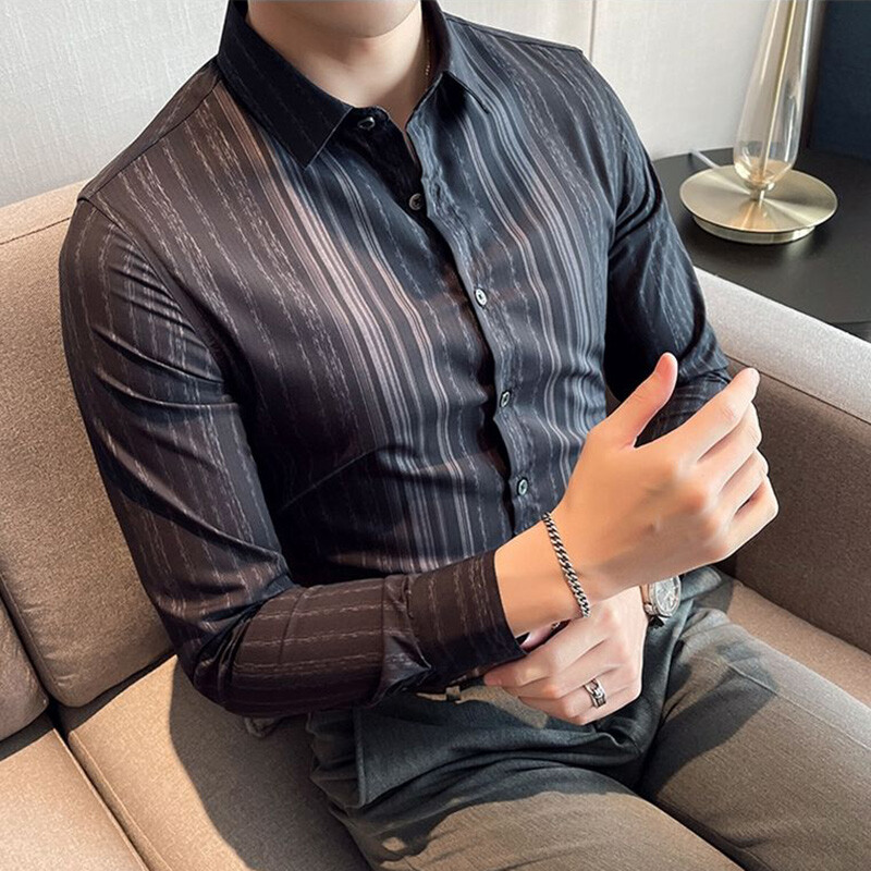 Modne široke prugaste košulje s reverom Muška odjeća Jesen 2023. Nove prevelike ležerne majice Košulja za sve vrste
