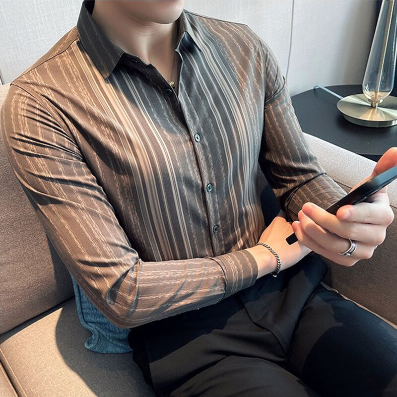 Modne široke prugaste košulje s reverom Muška odjeća Jesen 2023. Nove prevelike ležerne majice Košulja za sve vrste