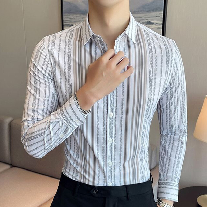 Modne široke prugaste košulje s reverom Muška odjeća Jesen 2023. Nove prevelike ležerne majice Košulja za sve vrste