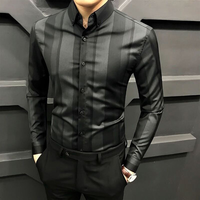 Modna prugasta košulja s otisnutim gumbima na revere Muška odjeća Jesen 2022. Nove prevelike široke ležerne majice Sveobuhvatne korejske košulje