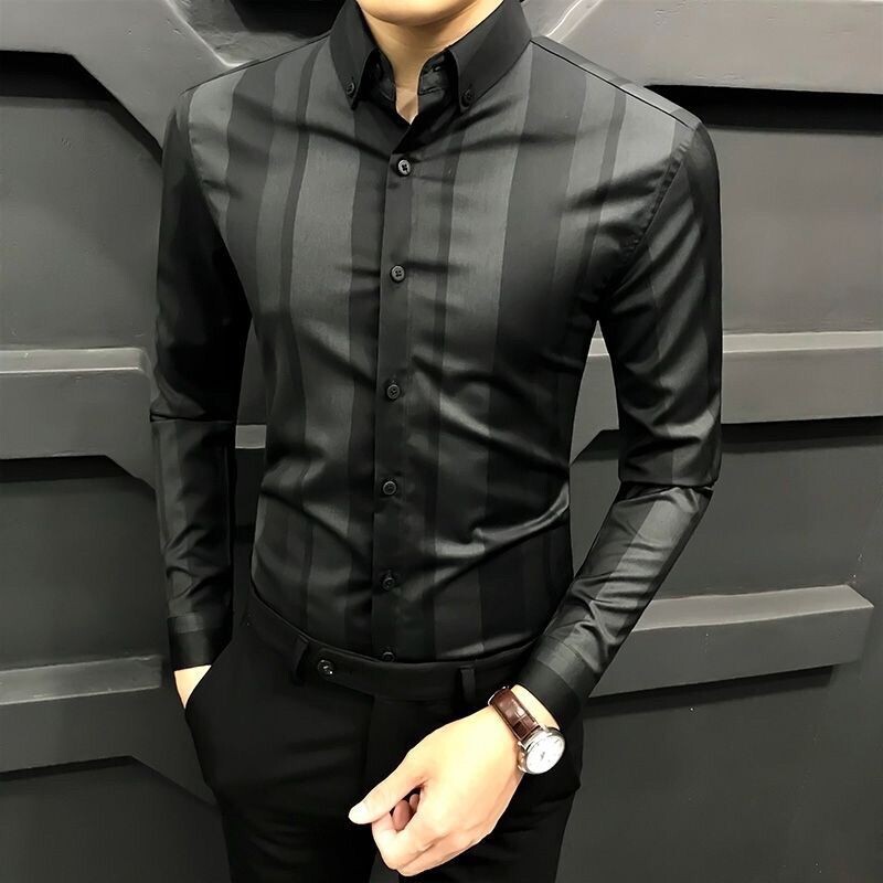 Modna prugasta košulja s otisnutim gumbima na revere Muška odjeća Jesen 2022. Nove prevelike široke ležerne majice Sveobuhvatne korejske košulje