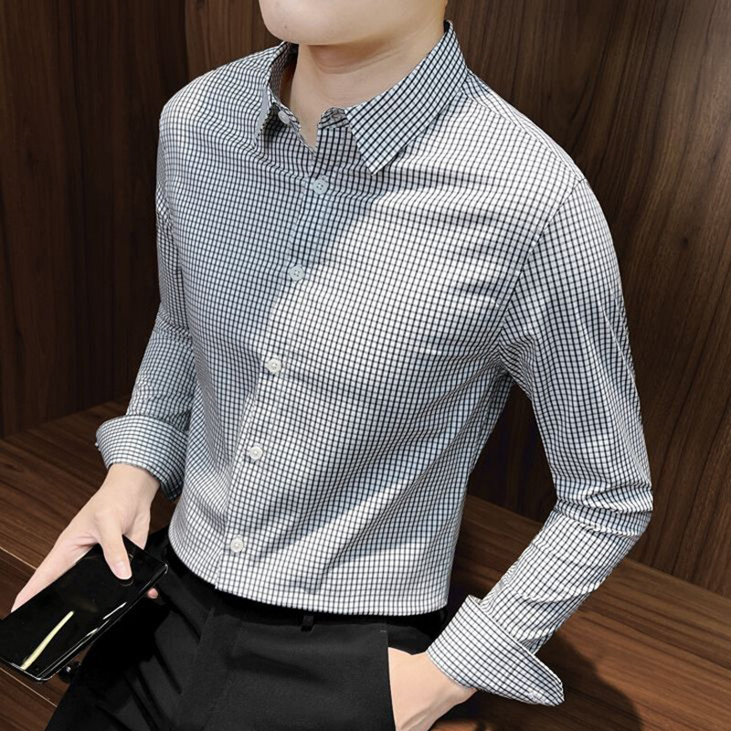 Modne poslovne rešetkaste košulje Muška odjeća 2023. Nove prevelike ležerne majice široke korejske košulje