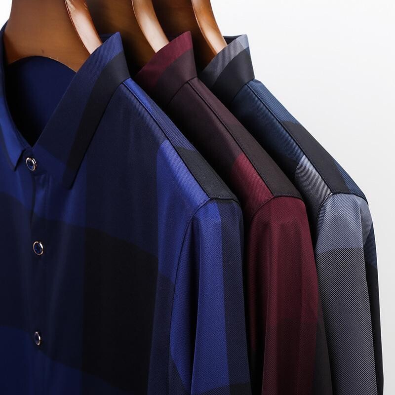 Ανοιξιάτικο φθινόπωρο γυριστό γιακά Ανδρικό ντεγκραντέ με μακρυμάνικο πουκάμισο ζακέτα με αντίθεση παλτό επαγγελματικά επίσημα μπλουζάκια