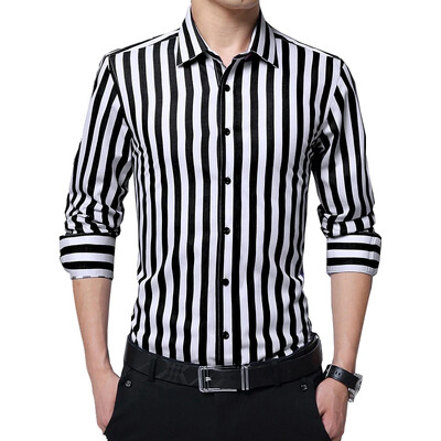 BROWON Cămăși casual cu dungi pentru bărbați, nou-nouțe, Cămăși pentru bărbați din bumbac cu mânecă lungă, guler răsturnat Chemise Homme Plus Size 5XL