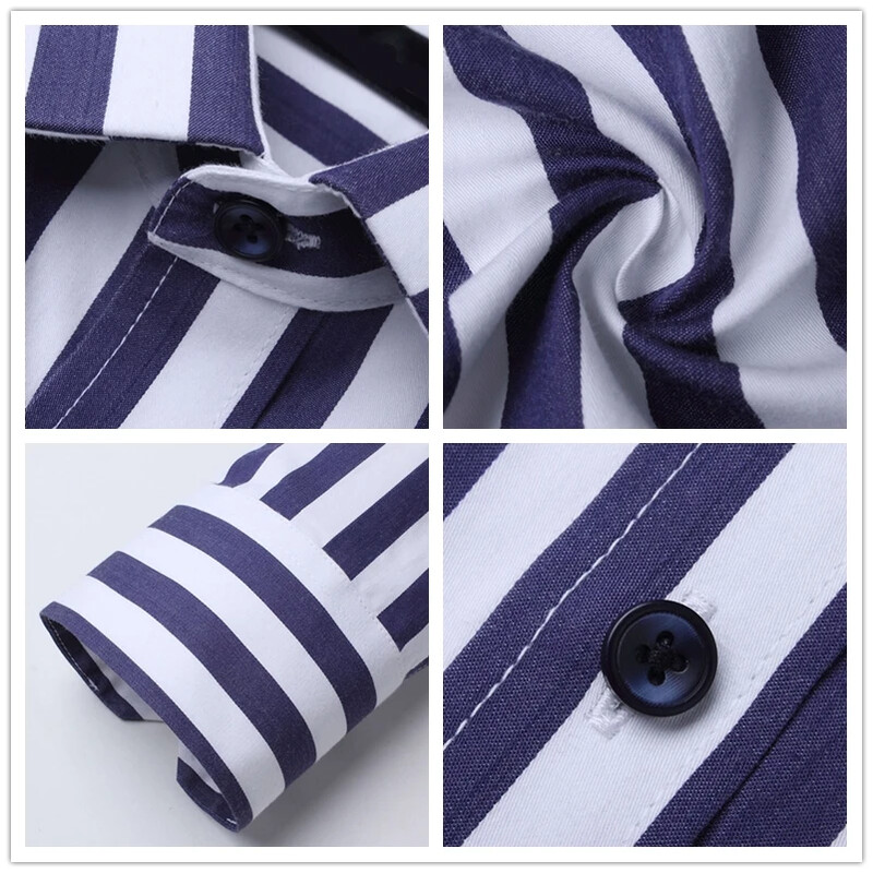 BROWON Potpuno nove muške prugaste ležerne košulje s dugim rukavima, muške pamučne košulje s otvorenim ovratnikom, Homme plus veličina 5XL