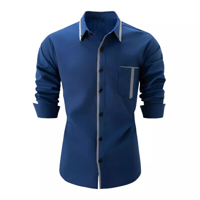 Cămașă pentru bărbați, zilnic, de afaceri, birou, slim-fit, antirid, culoare uni, mânecă lungă, mozaic, cu buzunar, cămașă cu nasturi