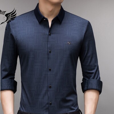 Proljetni i jesenski muški kardigan s polo ovratnikom s jednorednim kopčanjem Karirani vez Jednobojna majica dugih rukava Donji dio majice Gornji dijelovi