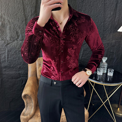 Luxury Velvet Velvet Ανδρικό πουκάμισο 2024 Άνοιξη Slim Casual πουκάμισα Social PartyTuxedo μπλούζα Camisas Para Hombre Ανδρικά ρούχα