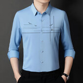 Nova proljetna jesen muška ležerna poslovna košulja dugih rukava Ledeno svilena bešavna visokoelastična muška košulja s reverima