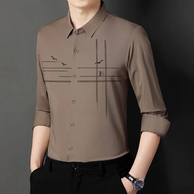 Nova proljetna jesen muška ležerna poslovna košulja dugih rukava Ledeno svilena bešavna visokoelastična muška košulja s reverima