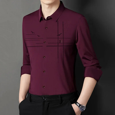 Nova proljetna jesen muška ležerna poslovna košulja dugih rukava Ledeno svilena bešavna visokoelastična muška košulja s reverima