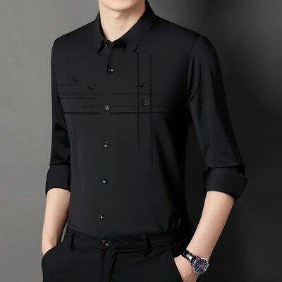 Nova proljetna jesen muška ležerna poslovna košulja dugih rukava Ledeno svilena bešavna visokoelastična muška košulja s reverima