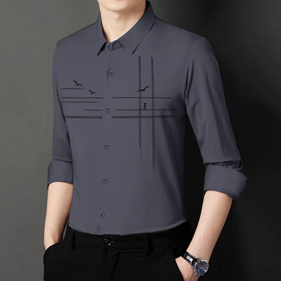 Nova proljetna jesen muška ležerna poslovna košulja dugih rukava Ledeno svilena bešavna visokoelastična muška košulja s reverima