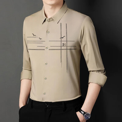 Nova proljetna jesen muška ležerna poslovna košulja dugih rukava Ledeno svilena bešavna visokoelastična muška košulja s reverima