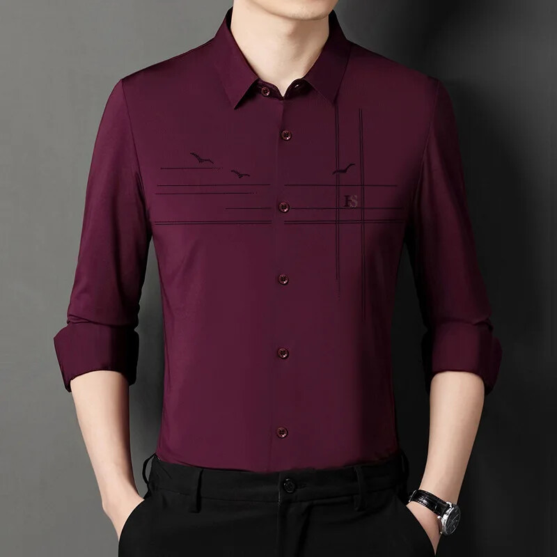 Nova proljetna jesen muška ležerna poslovna košulja dugih rukava Ledeno svilena bešavna visokoelastična muška košulja s reverima