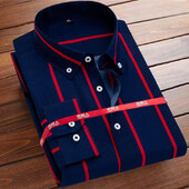 M-5XL Ανδρικά πουκάμισα casual με κλασικό ασπρόμαυρο ριγέ σχέδιο μακρυμάνικα πουκάμισα για casual κοινωνικές ρυθμίσεις