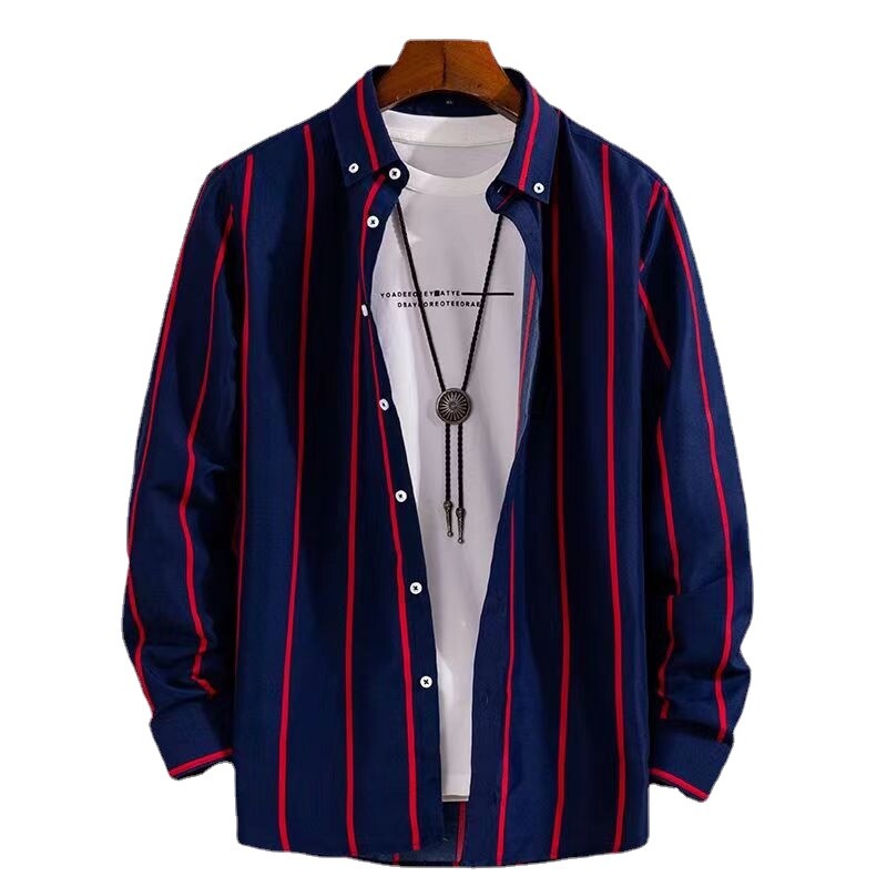 M-5XL Ανδρικά πουκάμισα casual με κλασικό ασπρόμαυρο ριγέ σχέδιο μακρυμάνικα πουκάμισα για casual κοινωνικές ρυθμίσεις