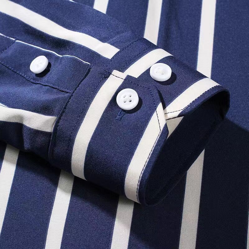 M-5XL Ανδρικά πουκάμισα casual με κλασικό ασπρόμαυρο ριγέ σχέδιο μακρυμάνικα πουκάμισα για casual κοινωνικές ρυθμίσεις